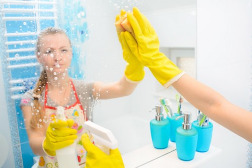 Professional cleaner working on carpet care and service terms
